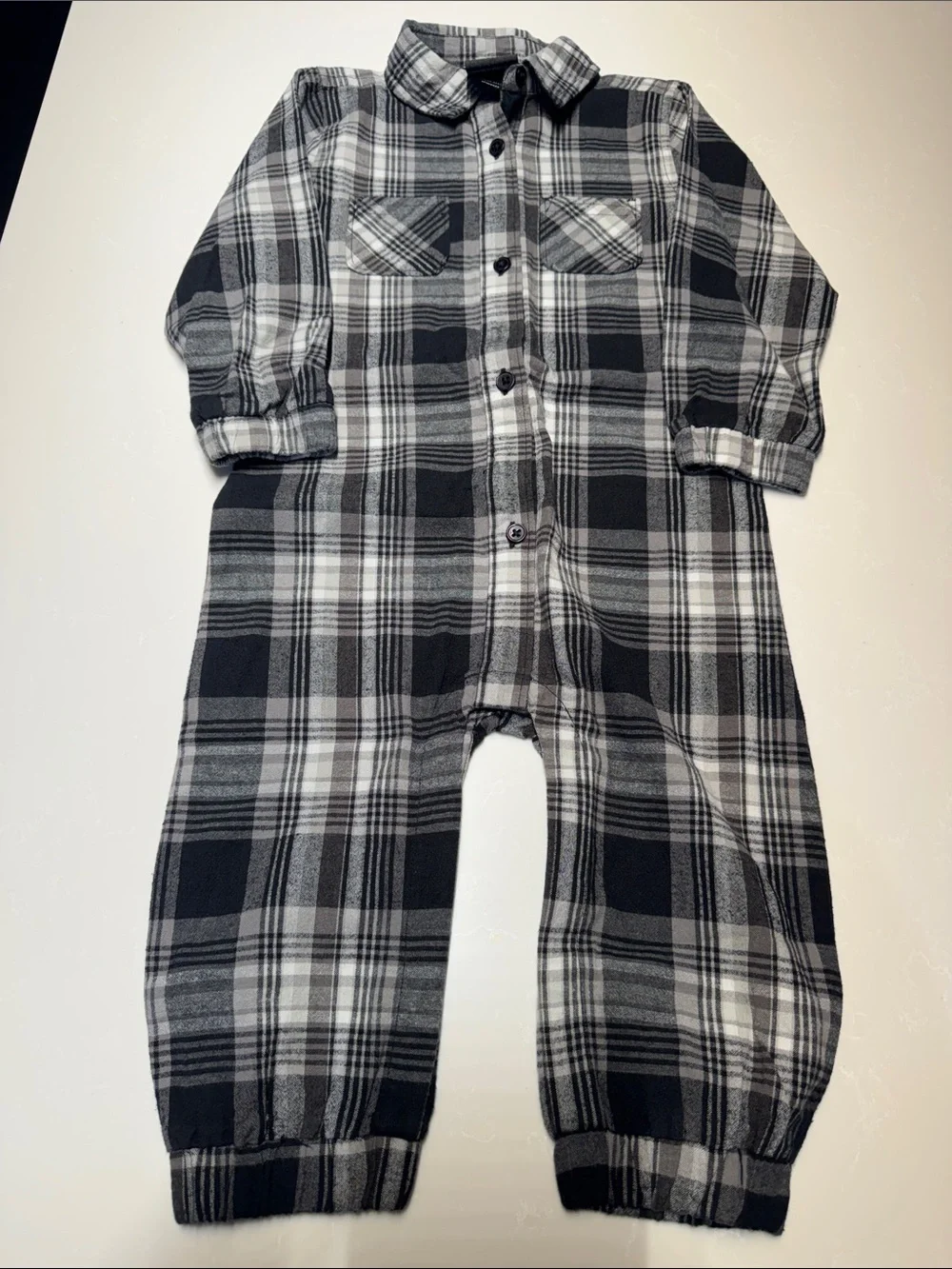 Little Bipsy Black and White Plaid Kids One-Piece Footie